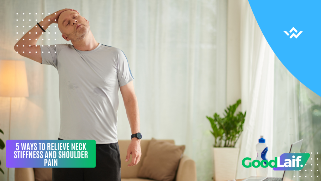 Illustration of gentle neck stretches as a way how to get rid of neck and shoulder stiffness