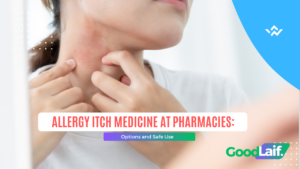 Person scratching neck due to itchiness as an illustration for allergy itch medicine at pharmacies and safe usage guide