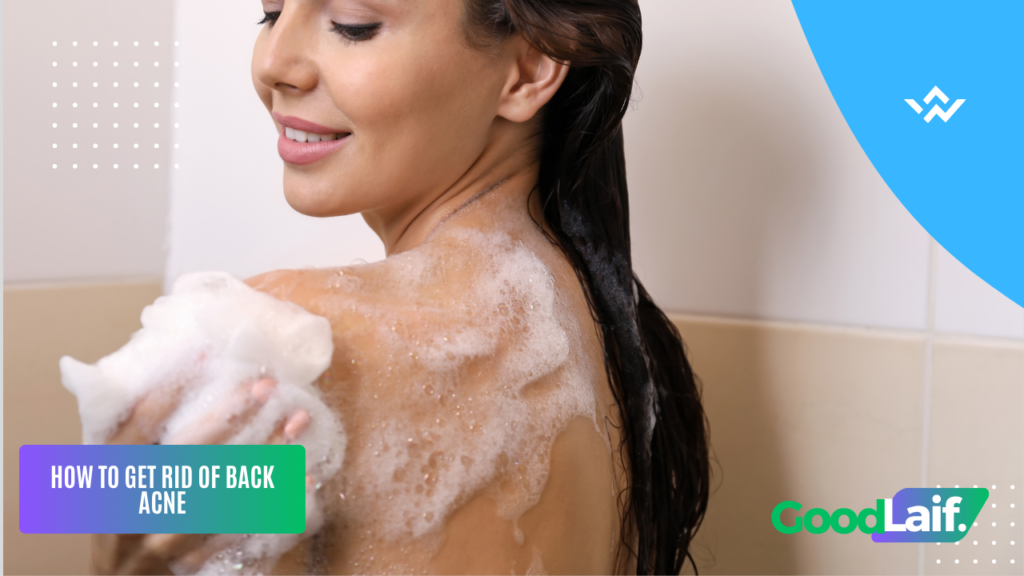 Visual of how to clean back to prevent causes of back acne 
