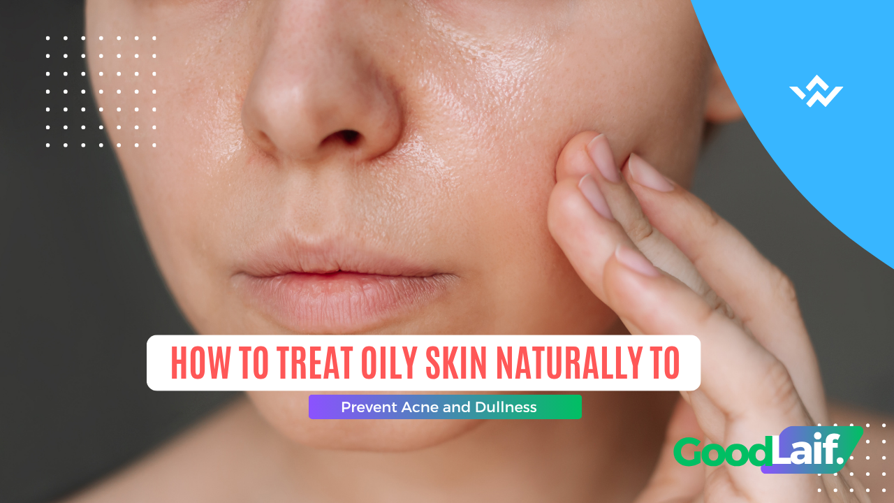 How to treat oily skin naturally: woman checking oily and shiny skin on her face