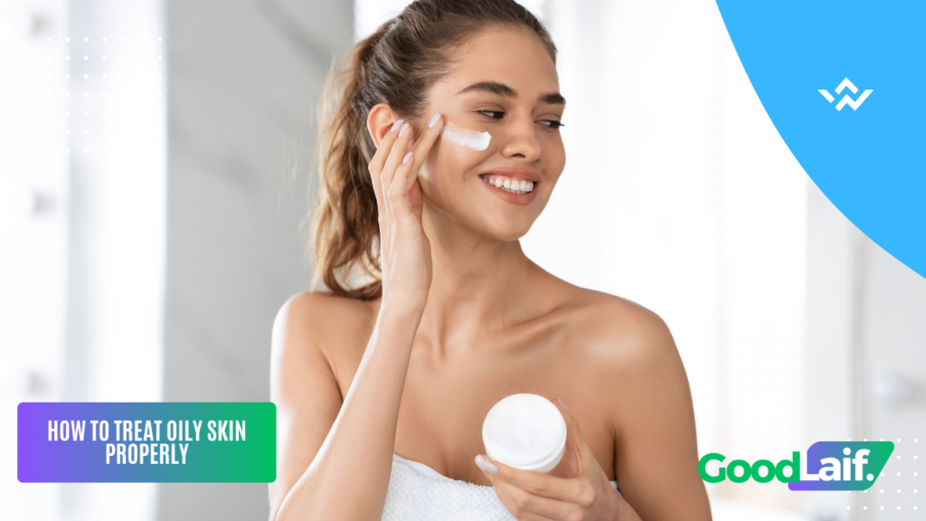 Skincare for oily skin illustration: woman gently using water-based moisturizer
