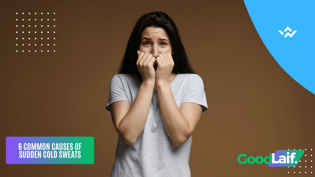 Anxious woman covering her mouth due to sudden cold sweats
