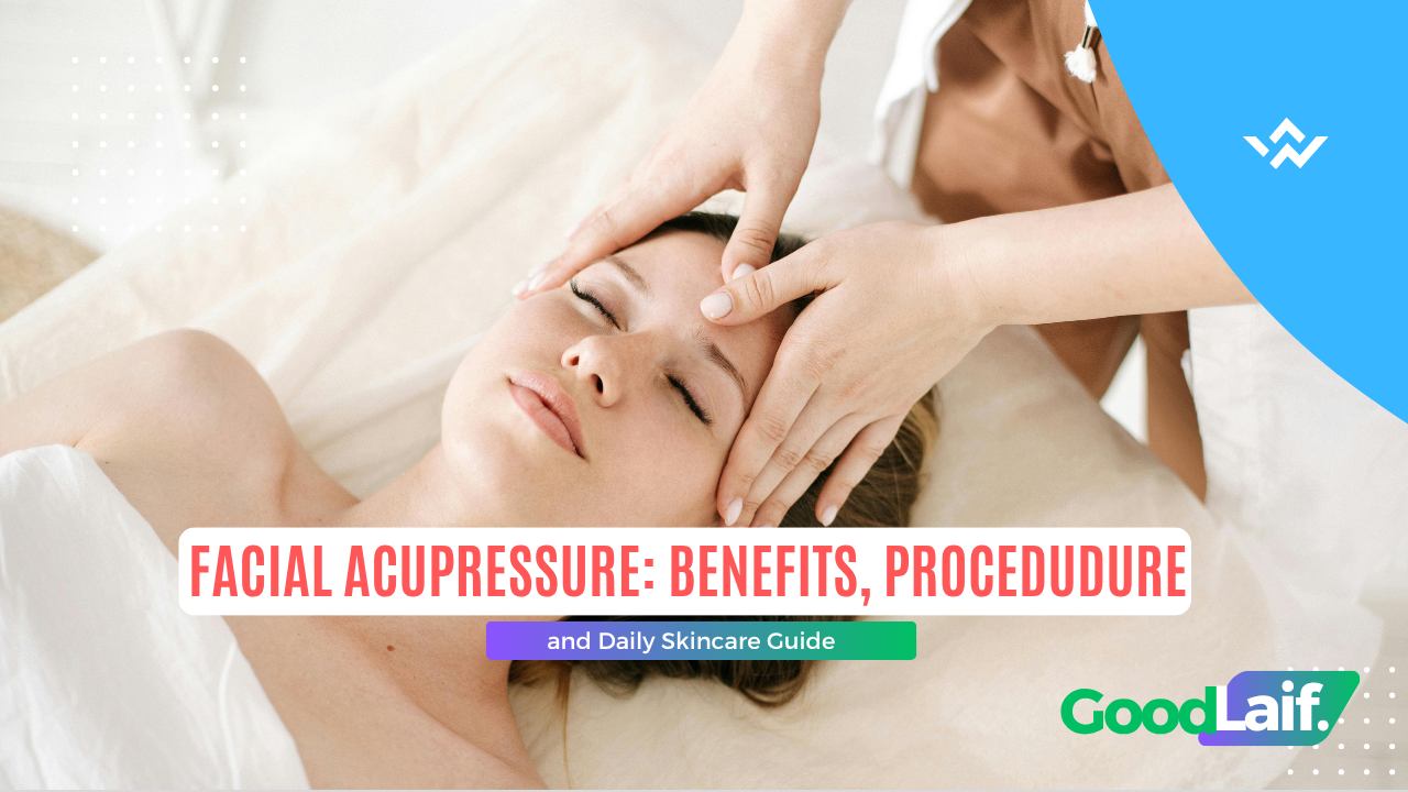 Facial acupressure treatment by a therapist to relax facial muscles and improve blood circulation