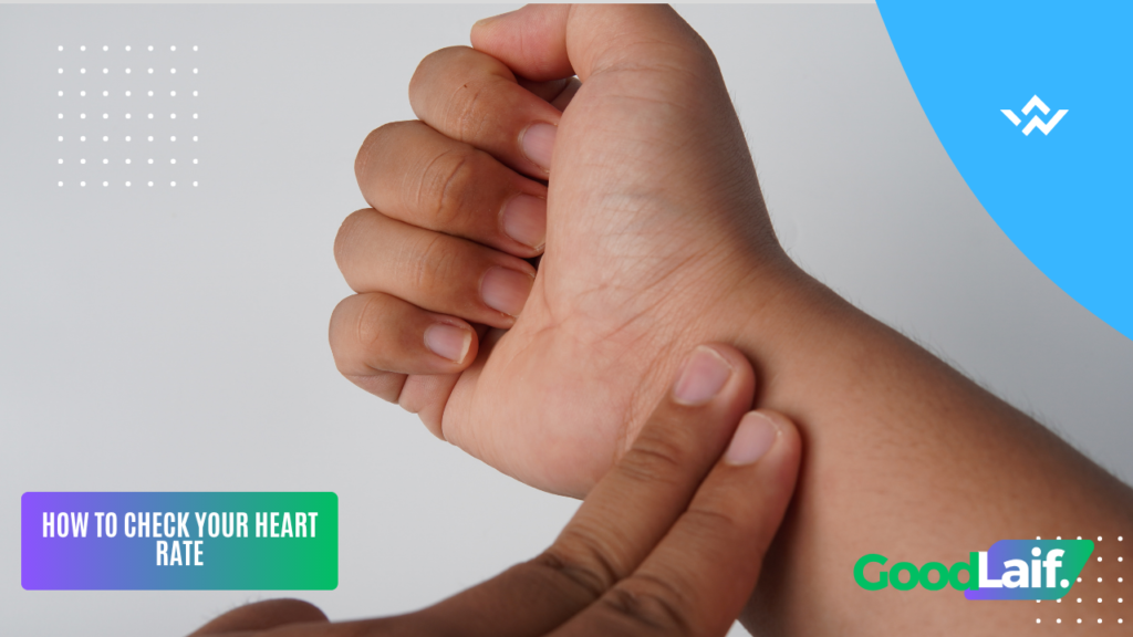 Illustration of how to measure normal heart rate by checking pulse on the wrist with two fingers
