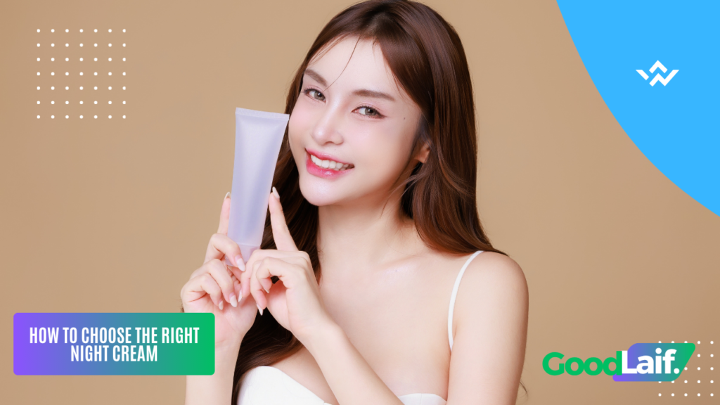 Woman holding night cream product for skincare routine