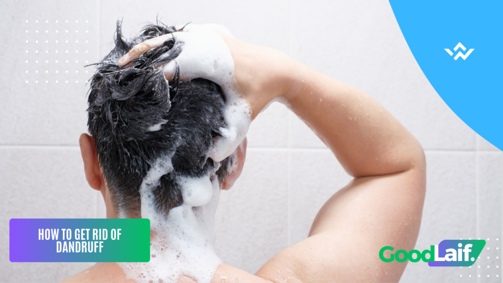 Illustration of a person washing hair with shampoo foam as a way on how to get rid of dandruff