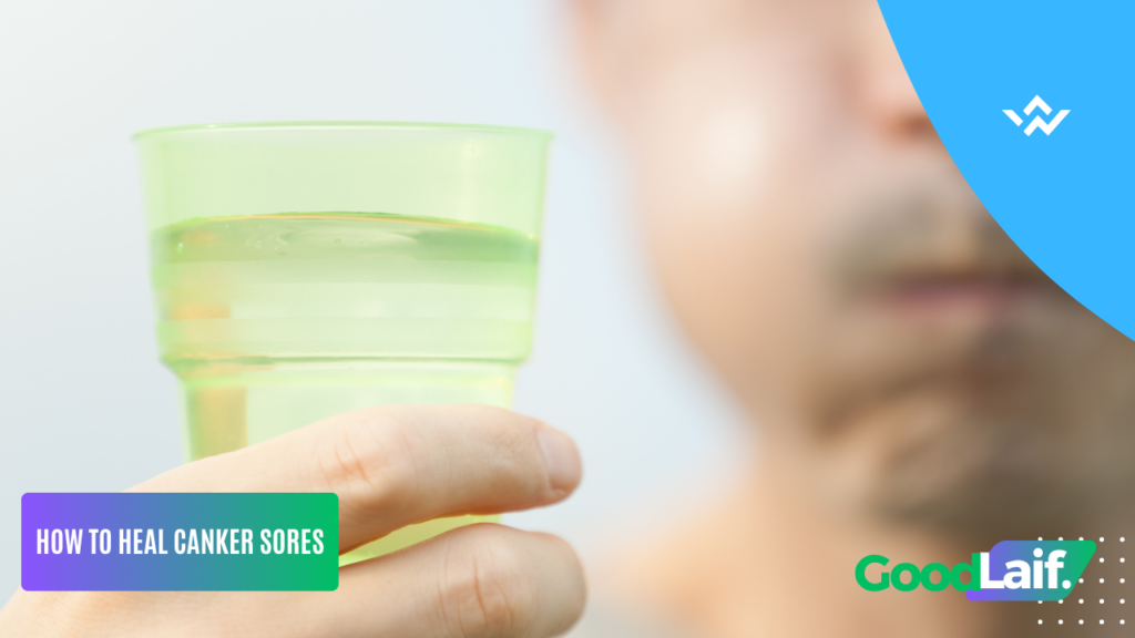 Illustration of a person gargling with salt water as how to heal canker sores