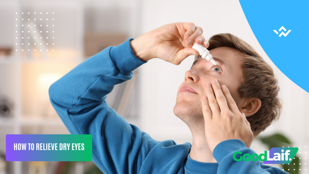 Man applying eye drops to soothe symptoms of what causes dry eyes