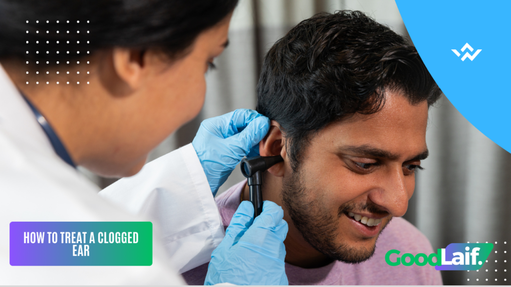 Doctor examining a patient's ear to find the cause of a clogged ear
