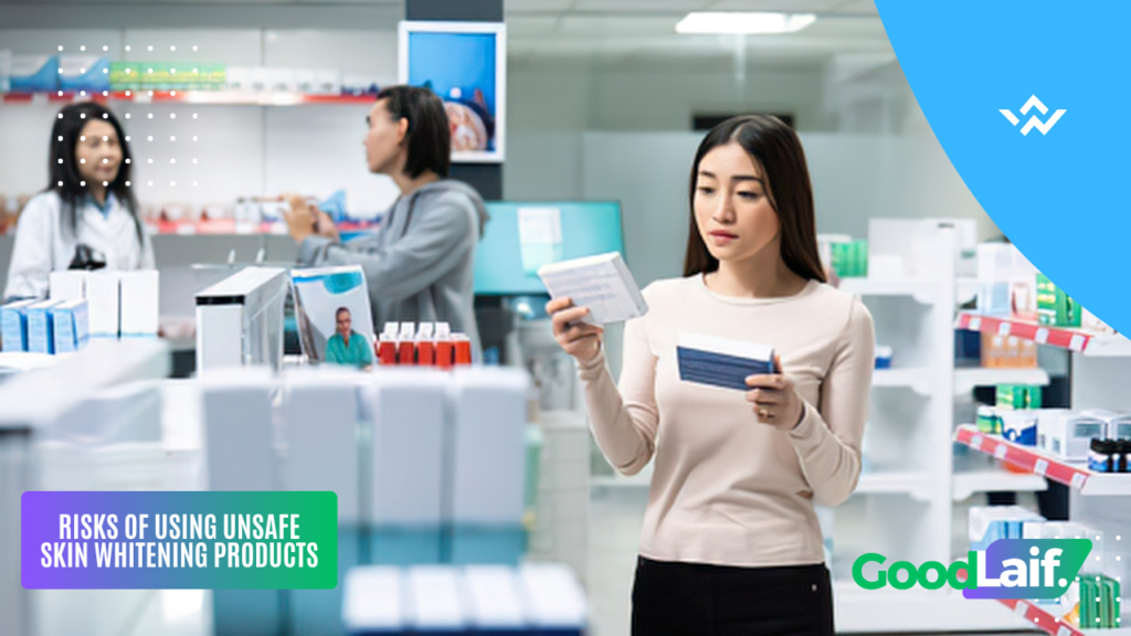Illustration of choosing safe skin whitening products with BPOM approval at a cosmetics store