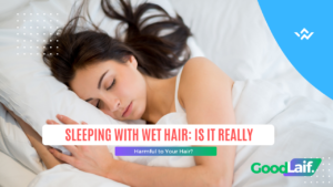 Illustration of a woman sleeping with wet hair on a pillow
