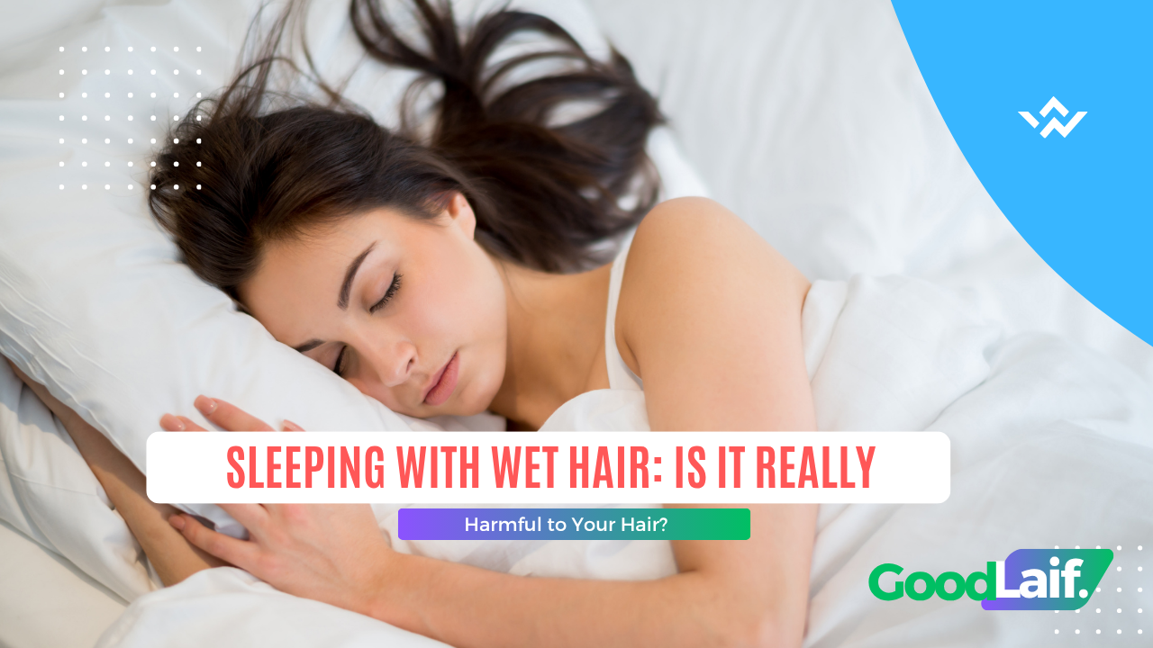 Illustration of a woman sleeping with wet hair on a pillow