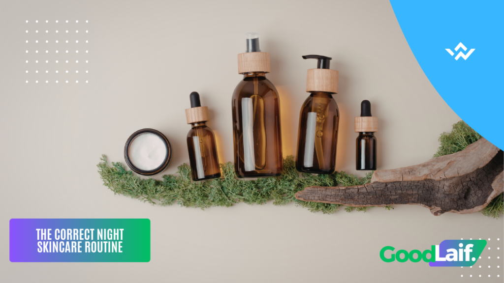 Illustration of skincare products for the correct night skincare routine