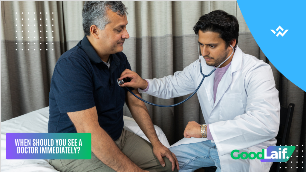 Doctor examining a patient who is experiencing chest tightness using a stethoscope