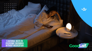 Illustration of a person with insomnia at night and natural ways to overcome insomnia