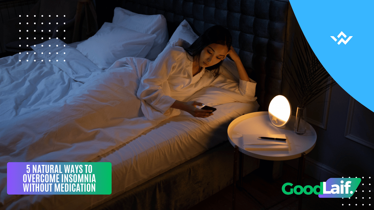 Illustration of a person with insomnia at night and natural ways to overcome insomnia