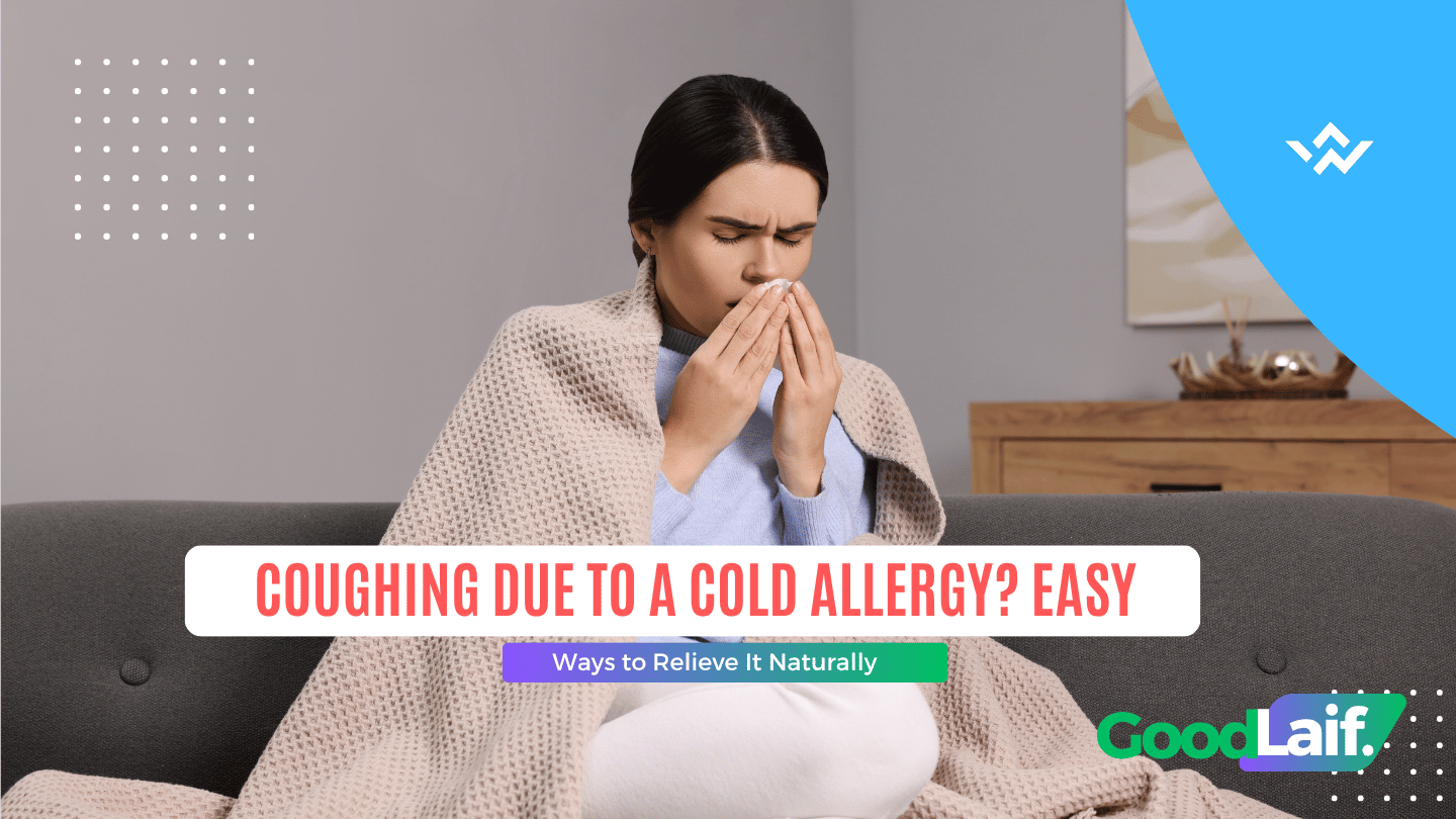 Woman wrapped in a blanket covering her nose due to coughing due to a cold allergy