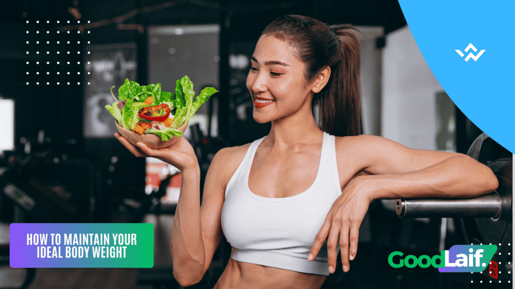 Woman holding a bowl of salad as a way to maintain ideal body weight