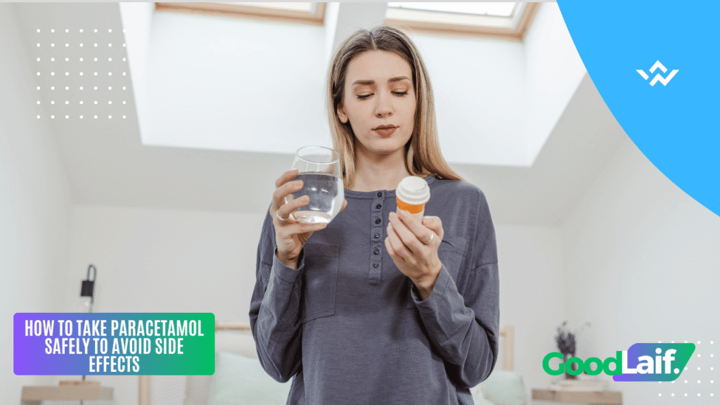 illustration of a woman taking medicine and Paracetamol Side Effects if not taken properly