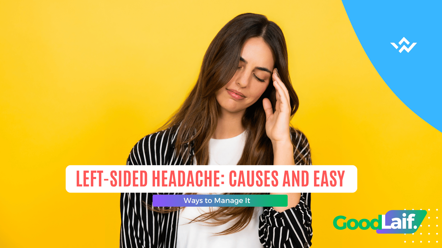 Woman holding her temple because of left-sided headache