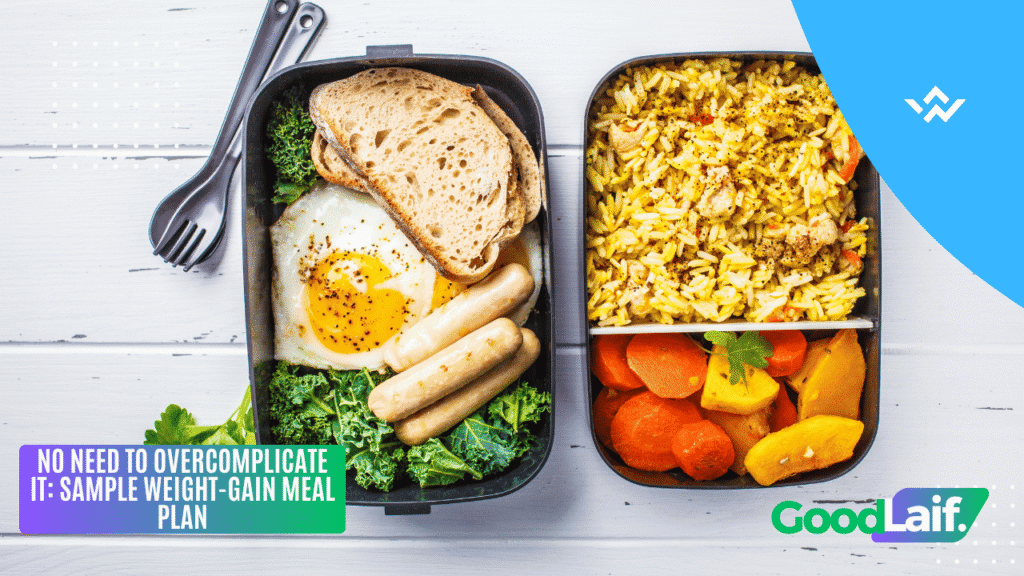 Example of foods to gain weight in bento boxes with whole wheat bread, egg, sausage, rice and vegetables